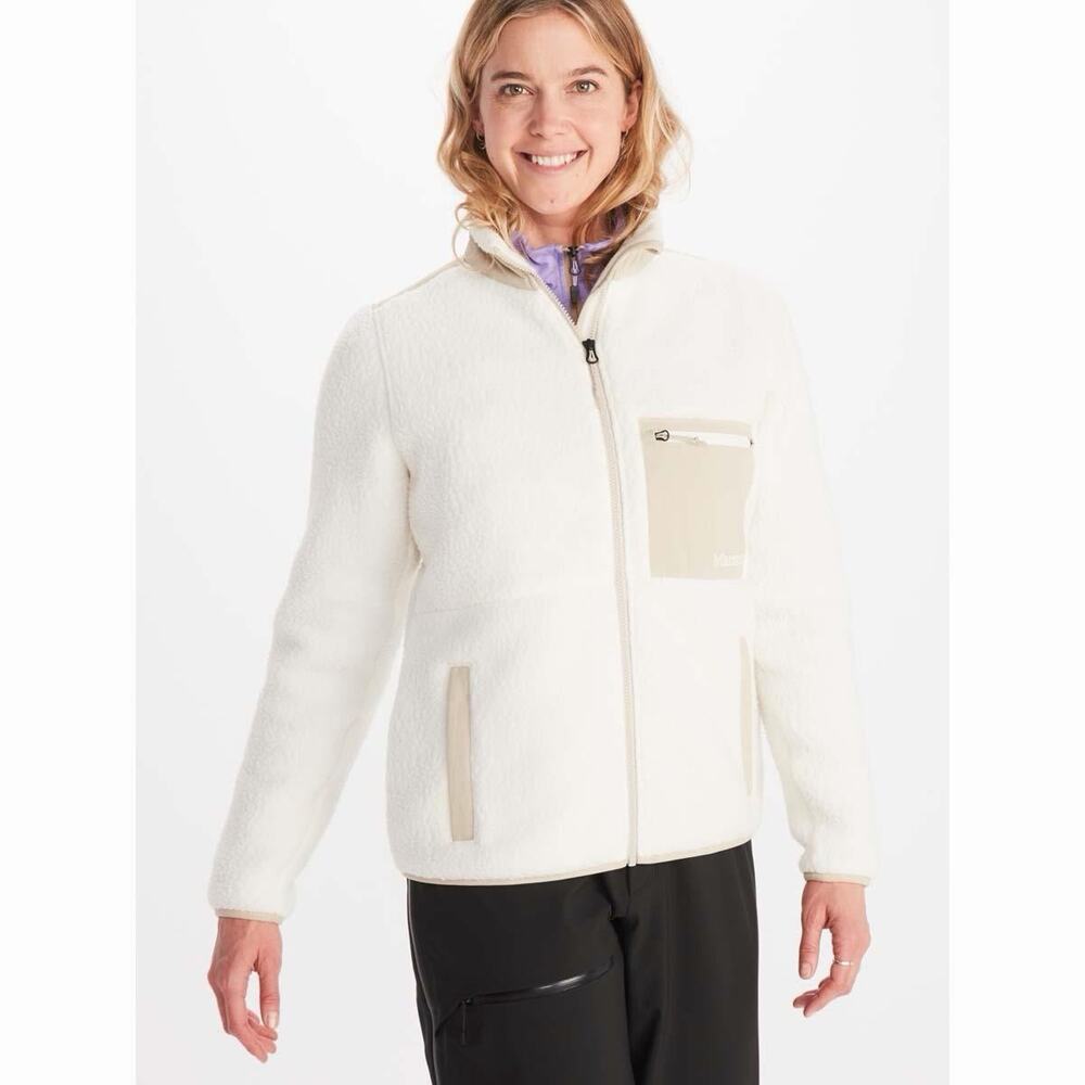 Marmot Wiley Jacket Womens Small White Sherpa Fleece Polartec Full Zip Ski